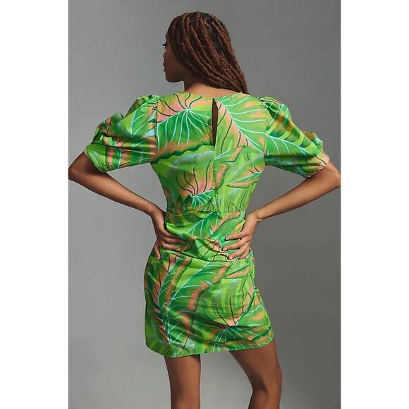 NWT Farm Rio Anthropologie Puff Sleeve Tropical Leaf Mini Dress Plus Size 3X - Picture 4 of 14